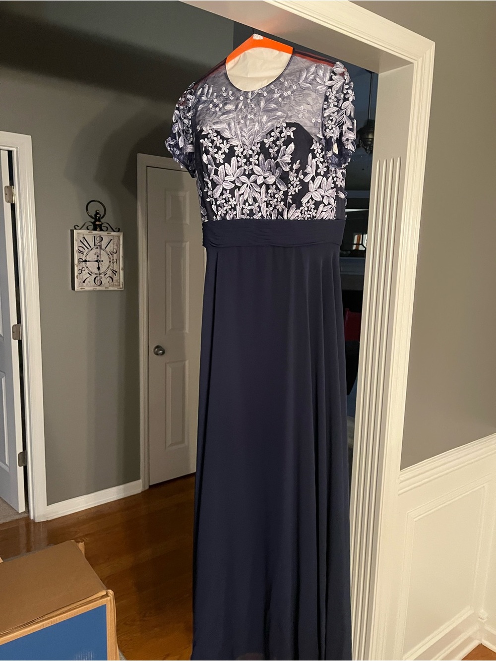 JS Collections Navy Blue Maxi Dress with White Floral Bodice
